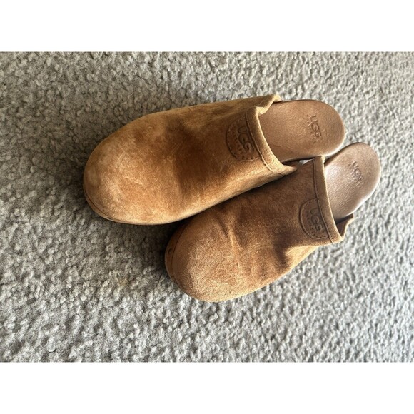 UGG Australia Womens Brown Abbie SN5772 Leather Slip On Clogs Size USA 8 Mule - Picture 2 of 10